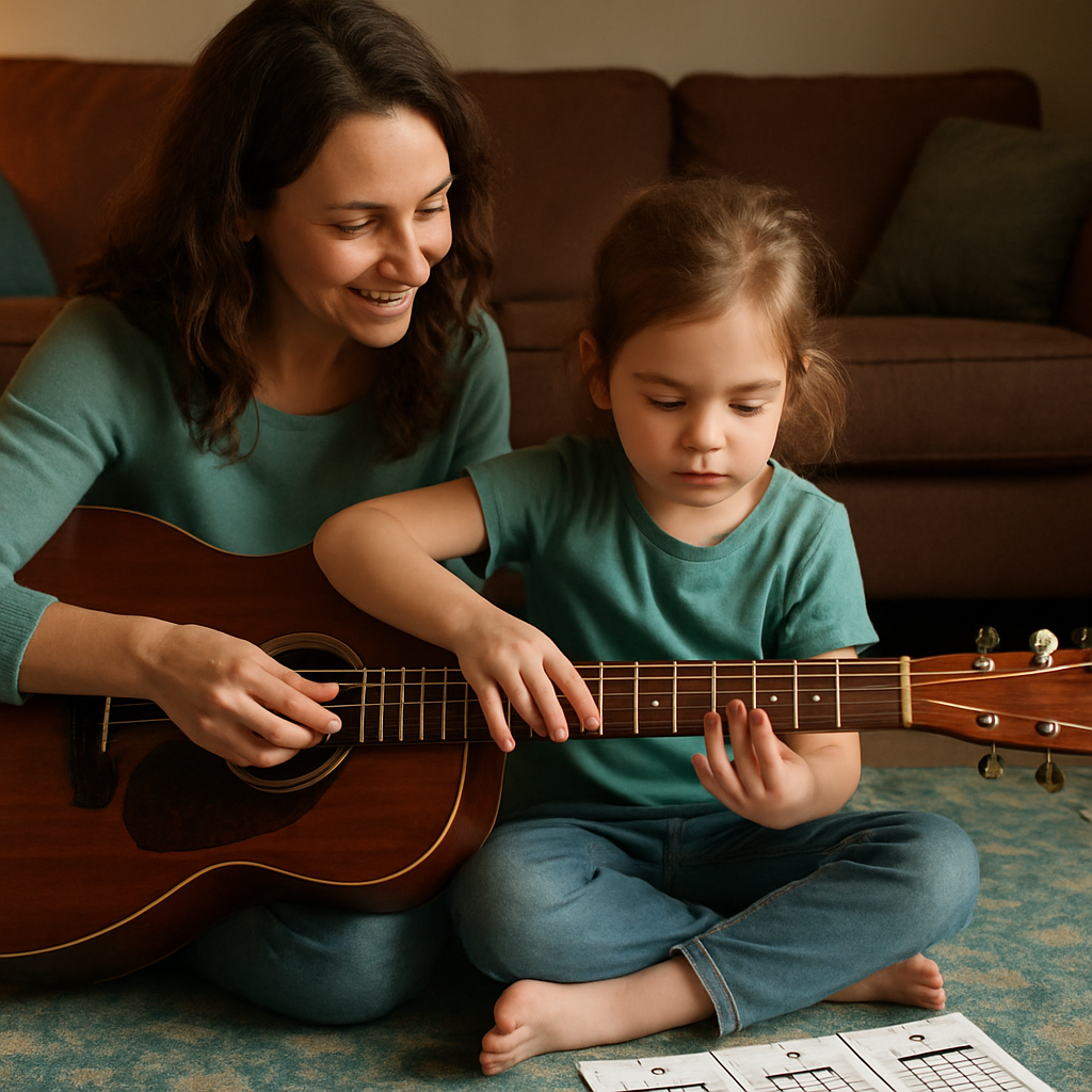 Mother And Child Guitar Lesson Paint by numbers art