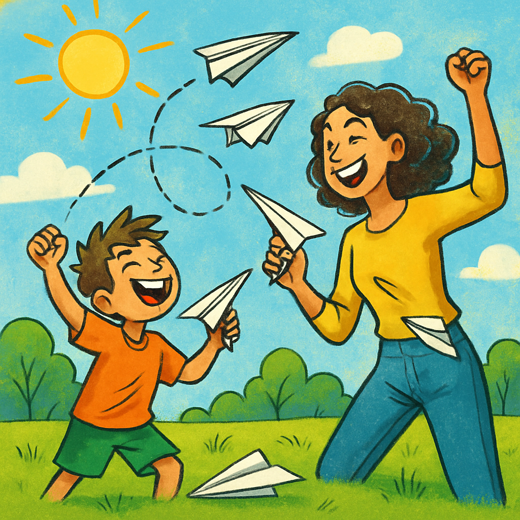 Mother And Child Paper Plane Contest painting number kit