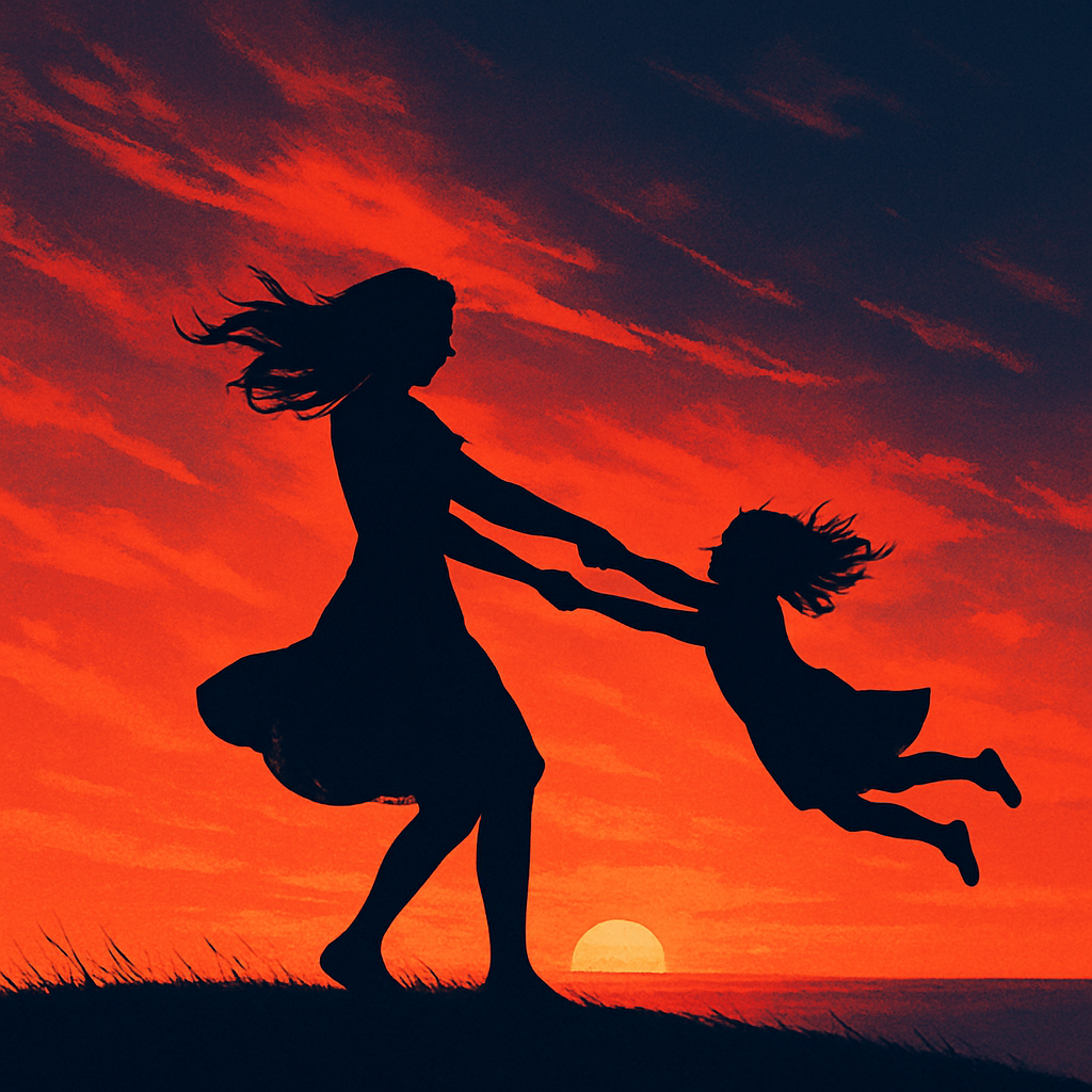 Mother And Child Sunset Silhouette Dance painting number kit