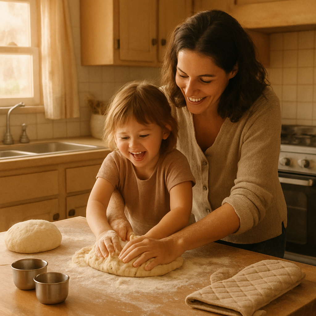 Mother And Child Learning To Bake Bread painting number kit