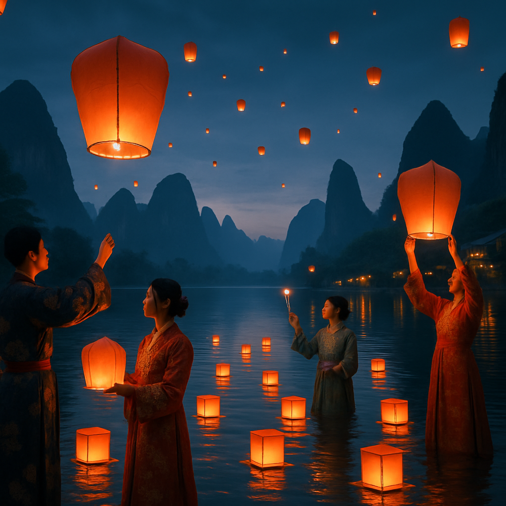 Lantern Festival On The Li River Paint by numbers art