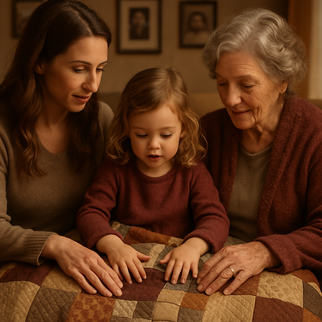 Grandmother Passing Down Quilt Number painting