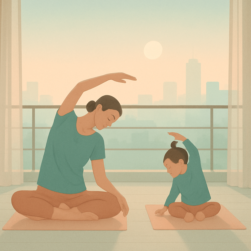 Sunrise Yoga Stretch With Child Painting by numbers kit