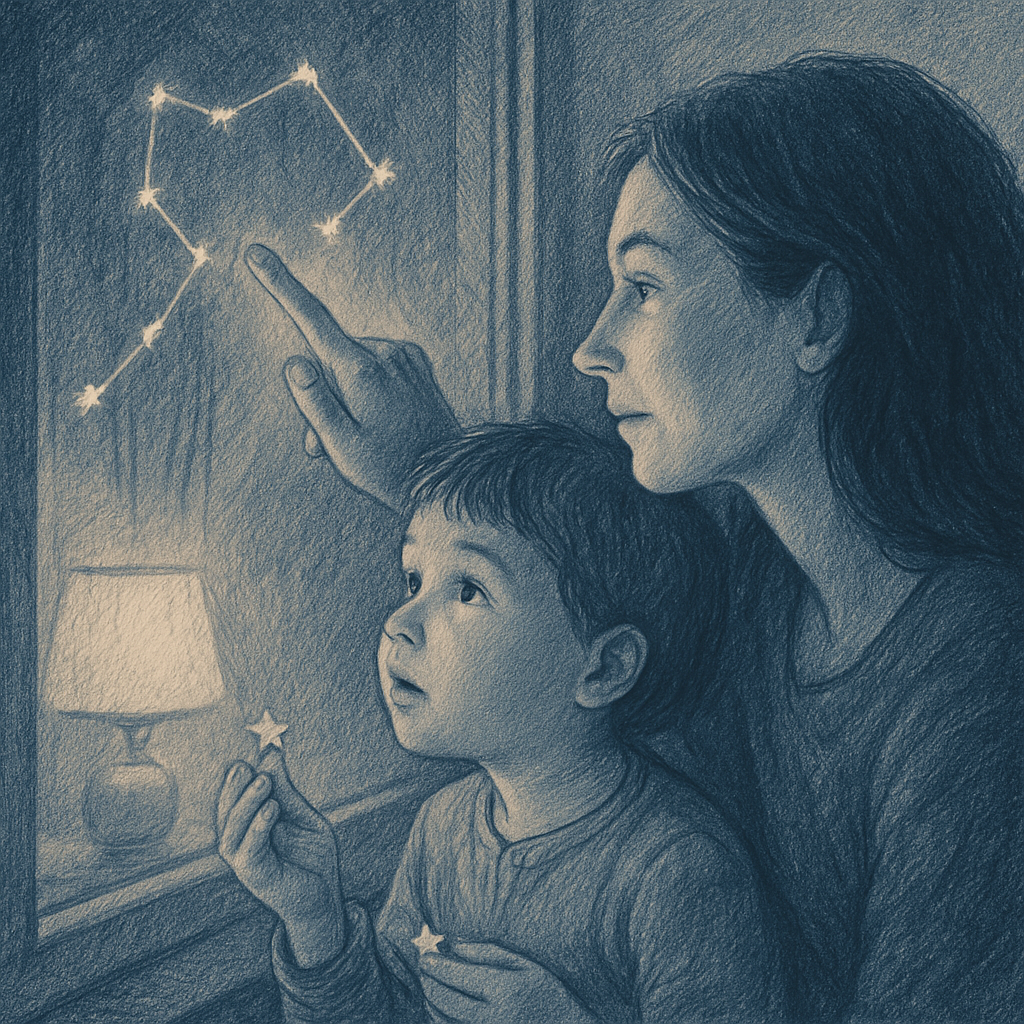 Nighttime Window Star Drawing Number painting