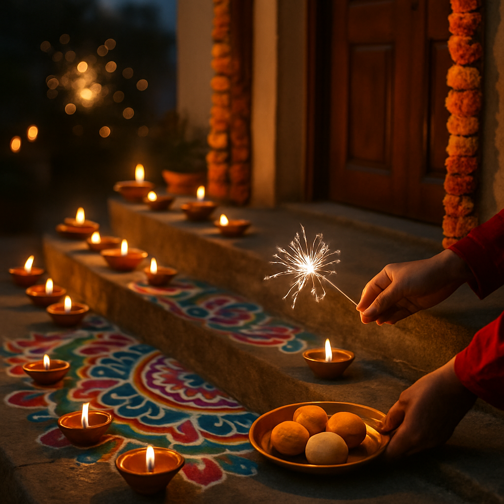 Diwali Doorstep Lamps paint by color