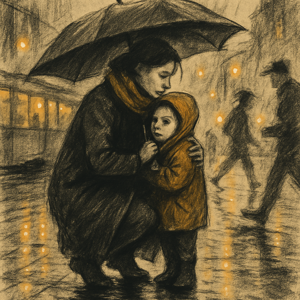 Umbrella Sharing On City Street Number painting