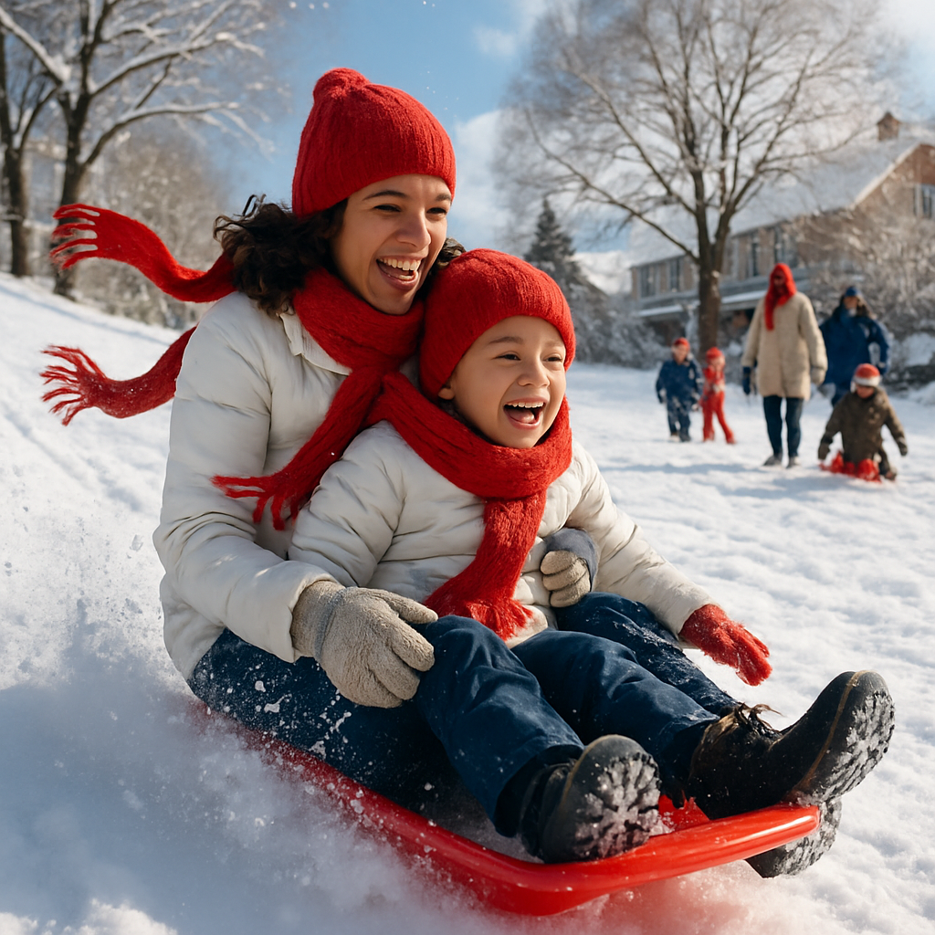 Snowy Hill Sled Ride Together paint by numbers