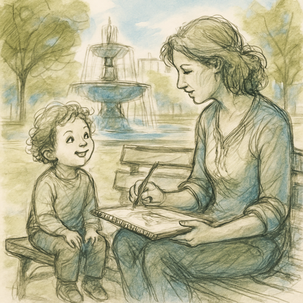 Park Bench Sketching Portrait Number painting