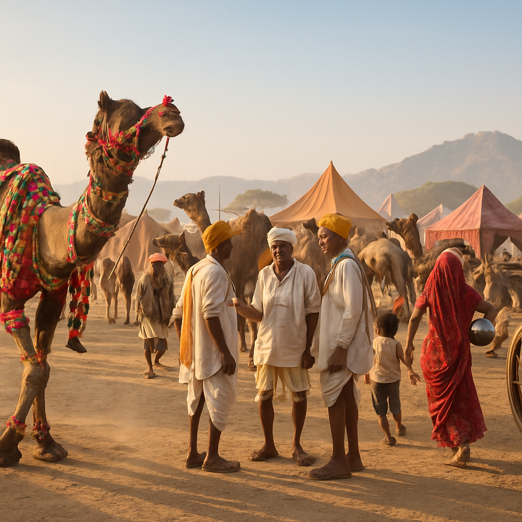 Pushkar Camel Fair Market Scene Number painting