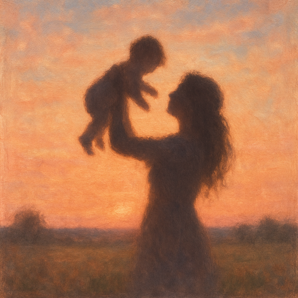 Sunset Silhouettes Of Mother And Child Numbered painting kits