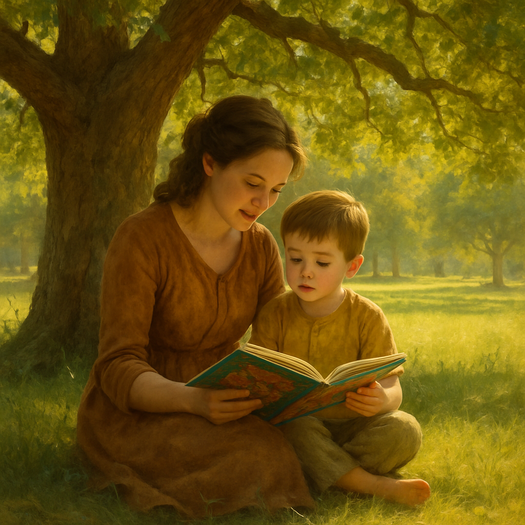 Mom Reading To Child Under Tree Paint by numbers art