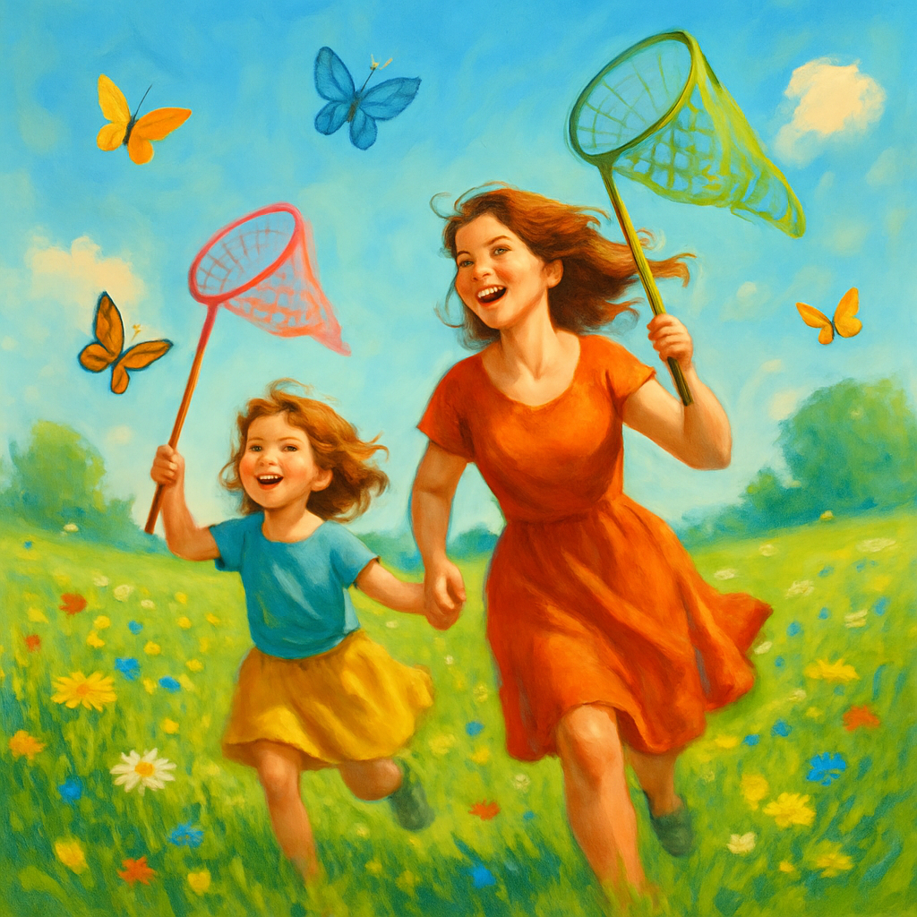 Mother And Child With Butterfly Nets Numbered painting kits