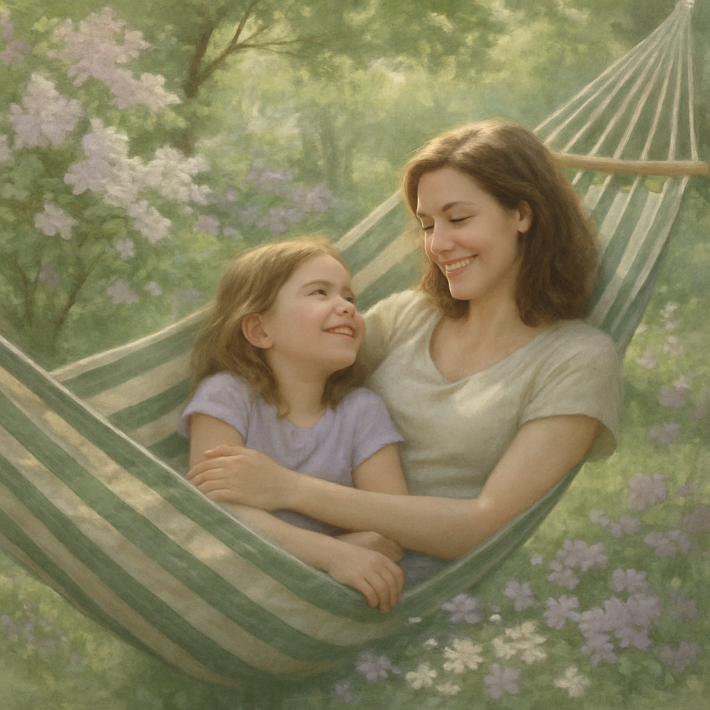 Mother And Child Sharing A Garden Hammock Numbered painting kits
