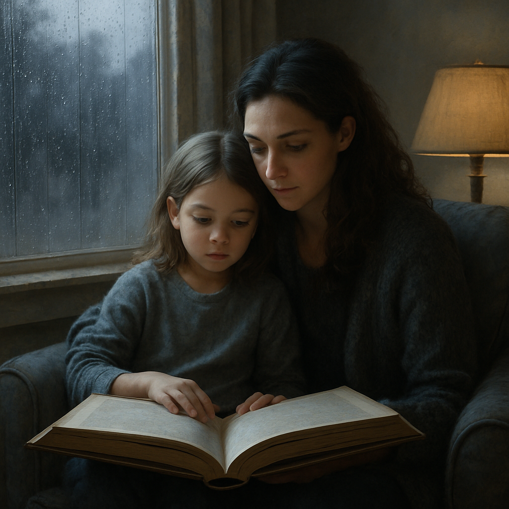 Mom And Child Sharing A Rainy Day Book Paint by numbers kits