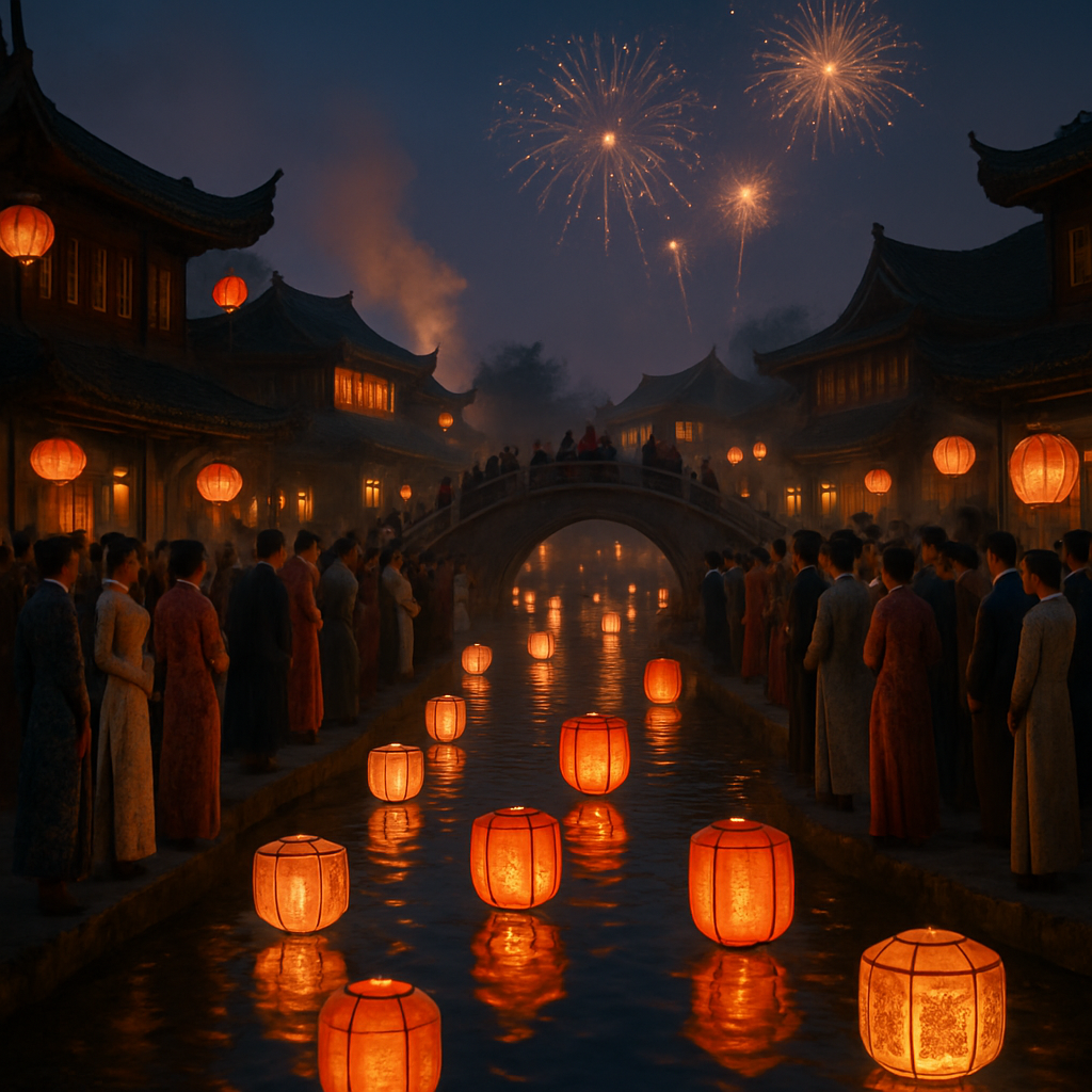 Chinese Lantern Festival Along The Riverside painting number kit