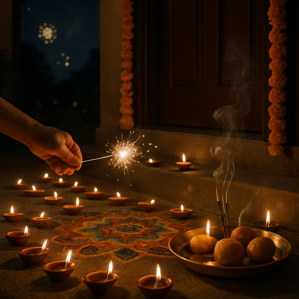 Diwali Doorstep At Night paint by number