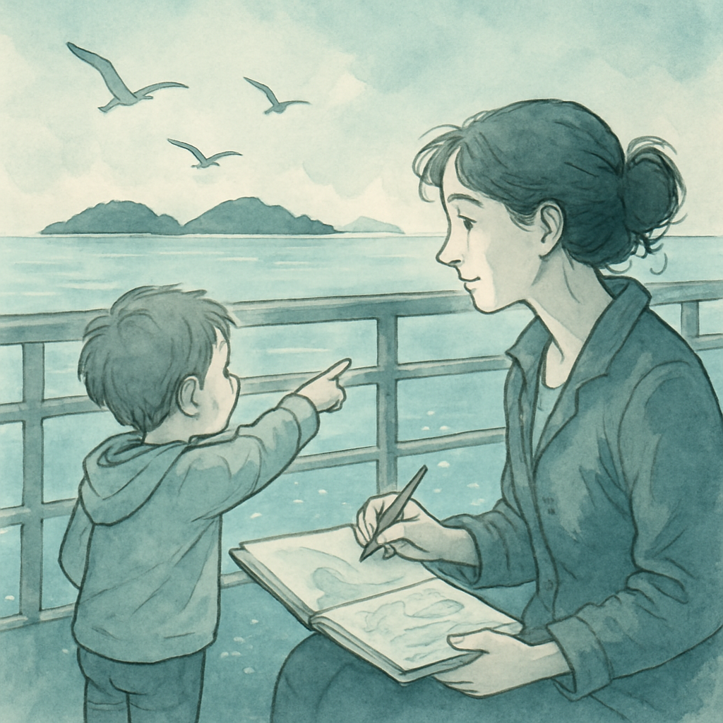 Mother And Child Sketch On Ferry Painting by numbers kit