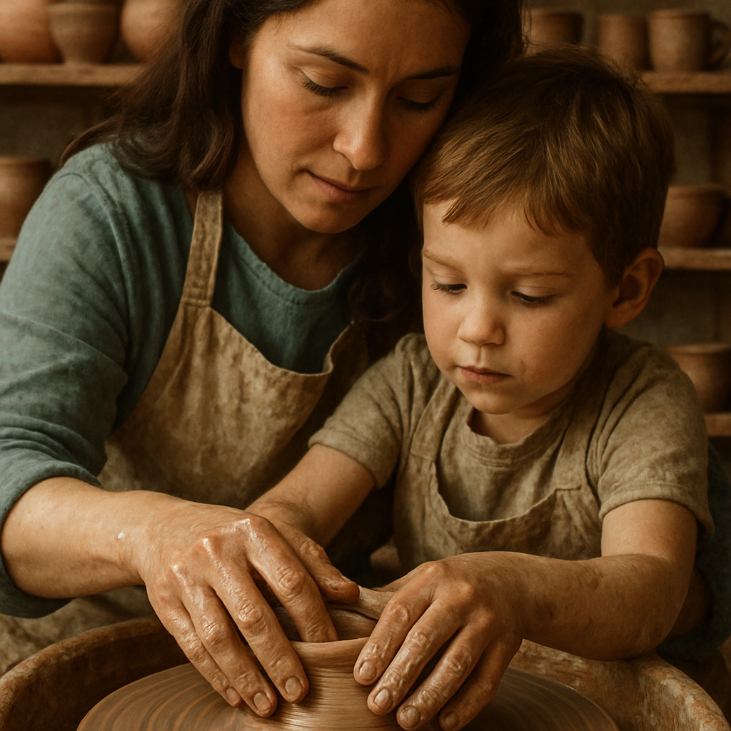 Mother Child Pottery Class paint by color