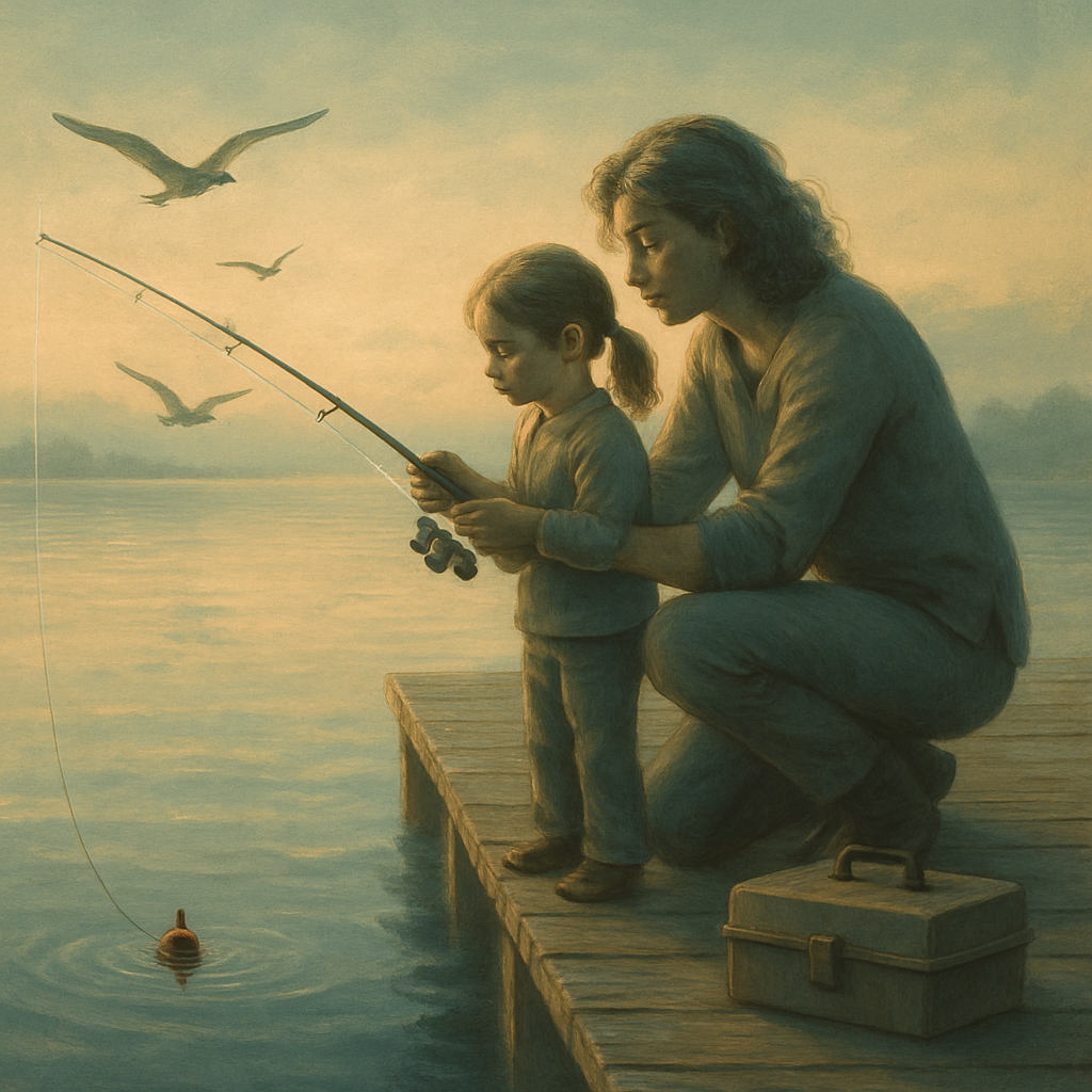Mother And Child Fishing Pier paint by numbers