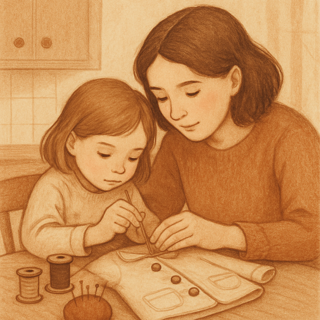 Mother And Child Sewing Buttons paint by numbers