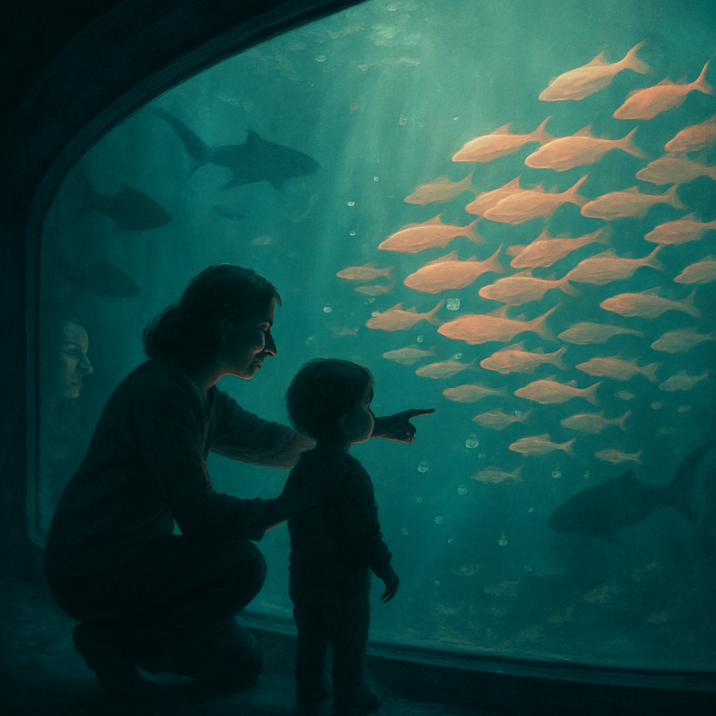 Mother And Child At Aquarium Paint by numbers kits