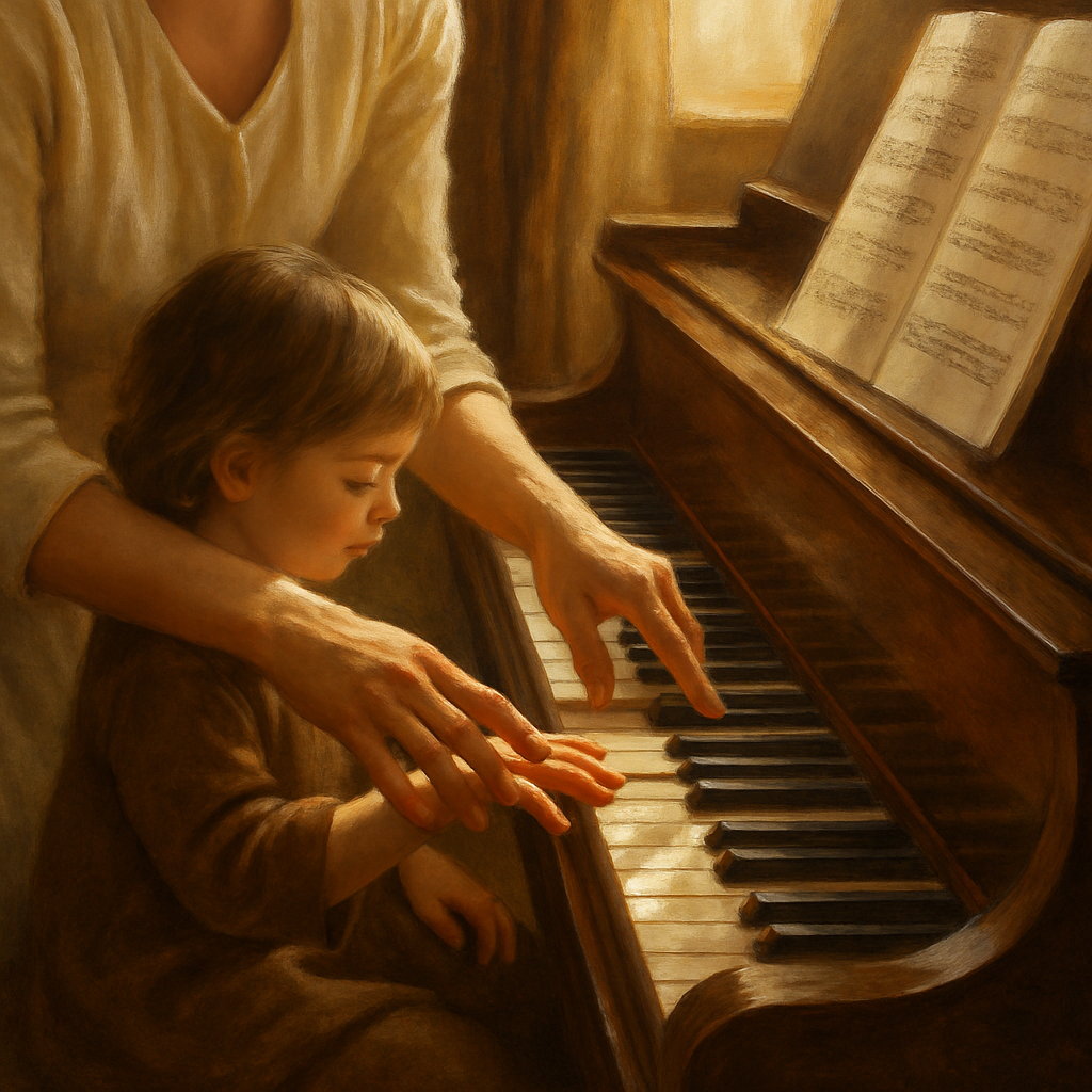 Mother And Child Piano Lesson paint by numbers