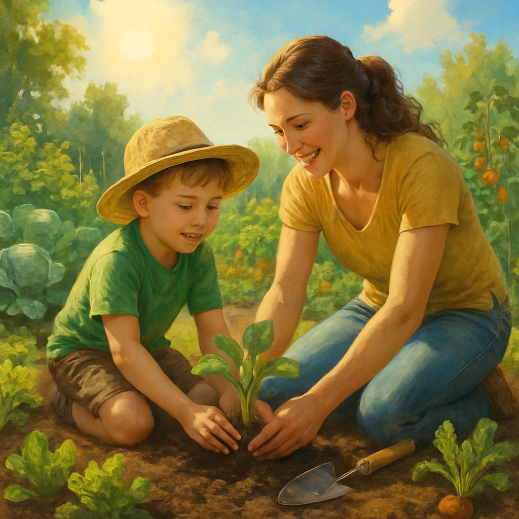 Mother And Child Gardening Day paint by color