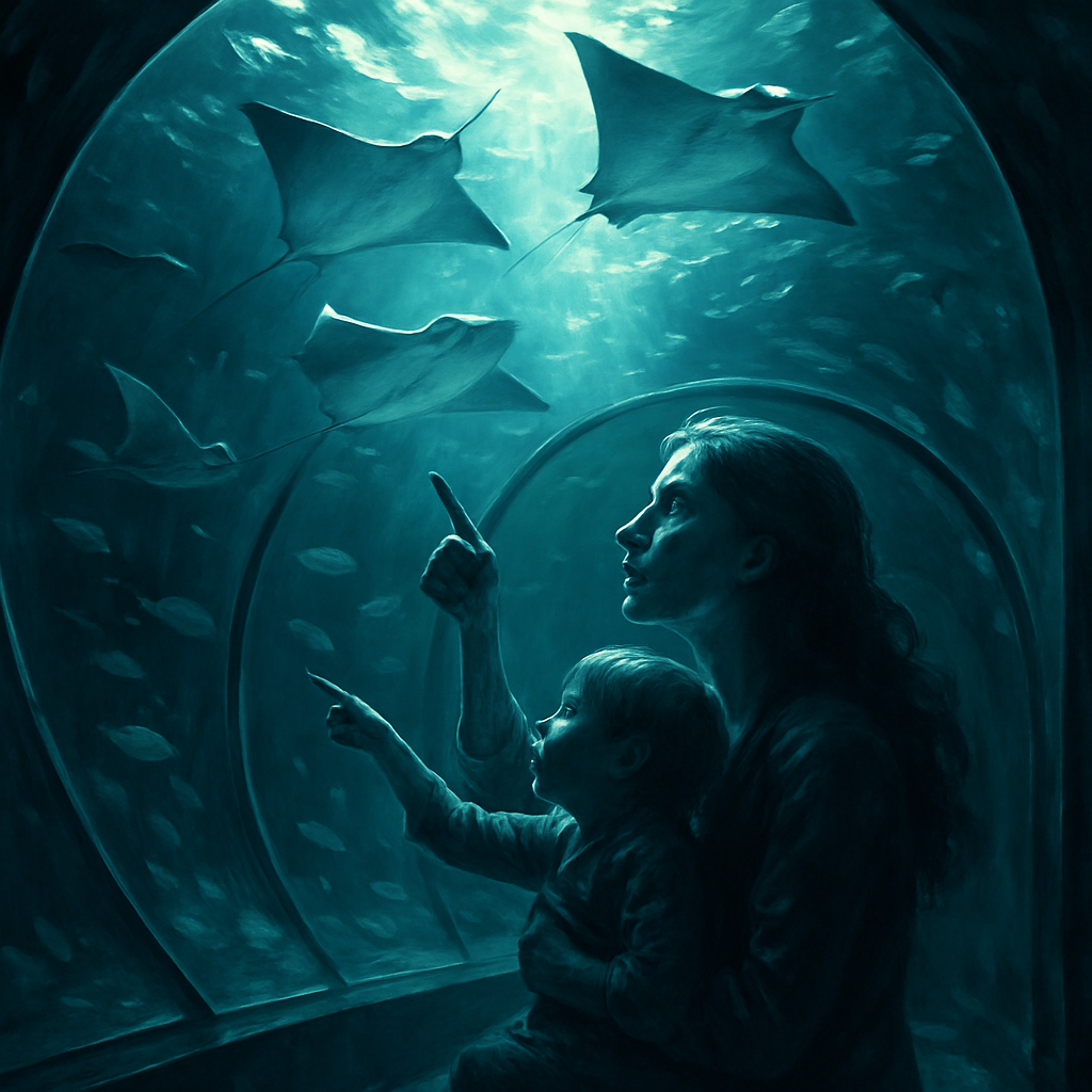 Mother And Child At Aquarium Tunnel painting number kit