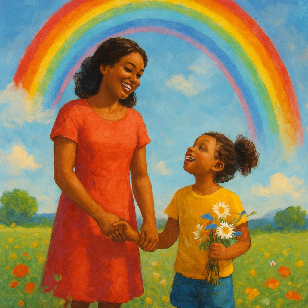 Mother And Child Under A Rainbow paint by numbers