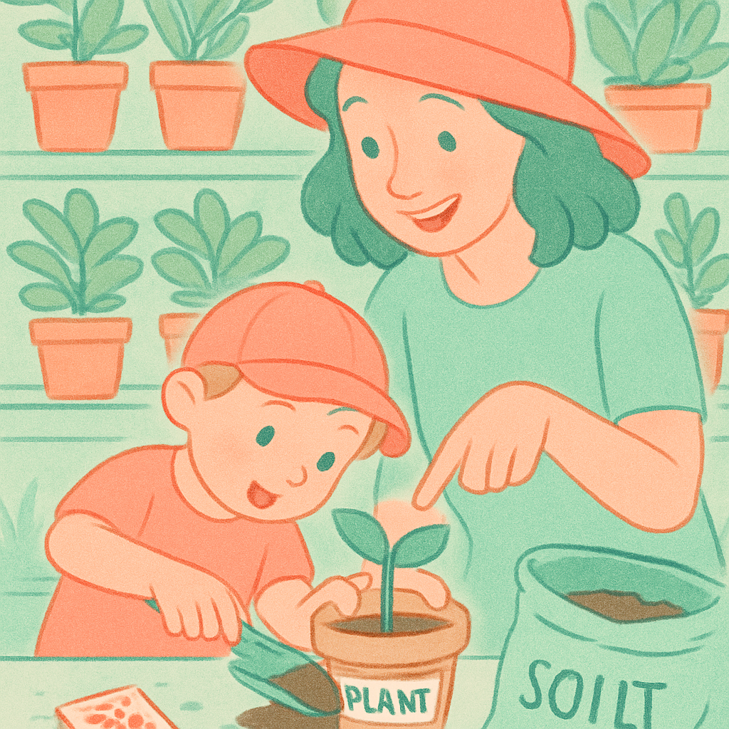 Mother And Child At Flower Nursery Paint by numbers art