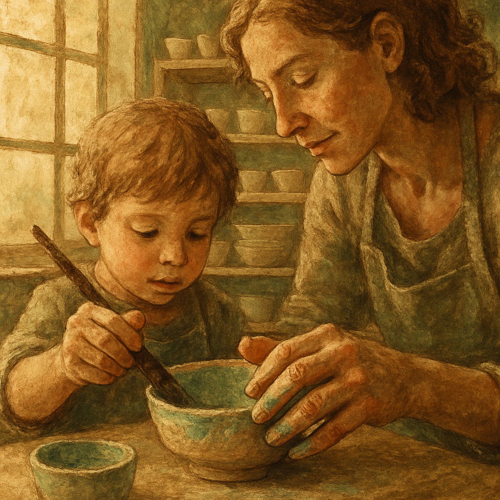 Mother And Child Pottery Glaze Number painting