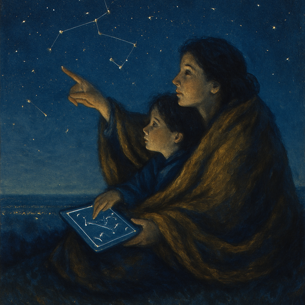 Mother And Child Stargazing On Hill Painting by numbers kit