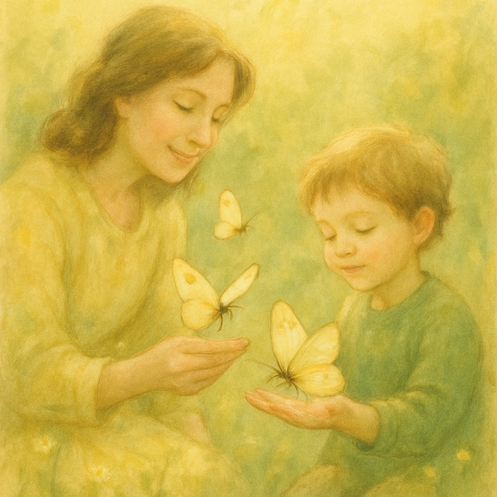 Mother And Child Observing Butterflies Number painting