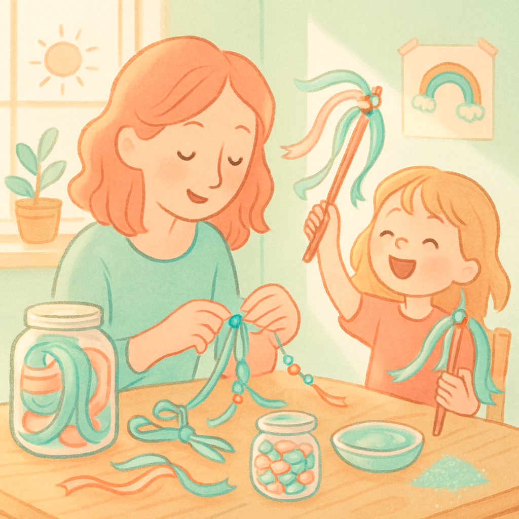 Mother And Child Making Ribbon Wands paint by numbers