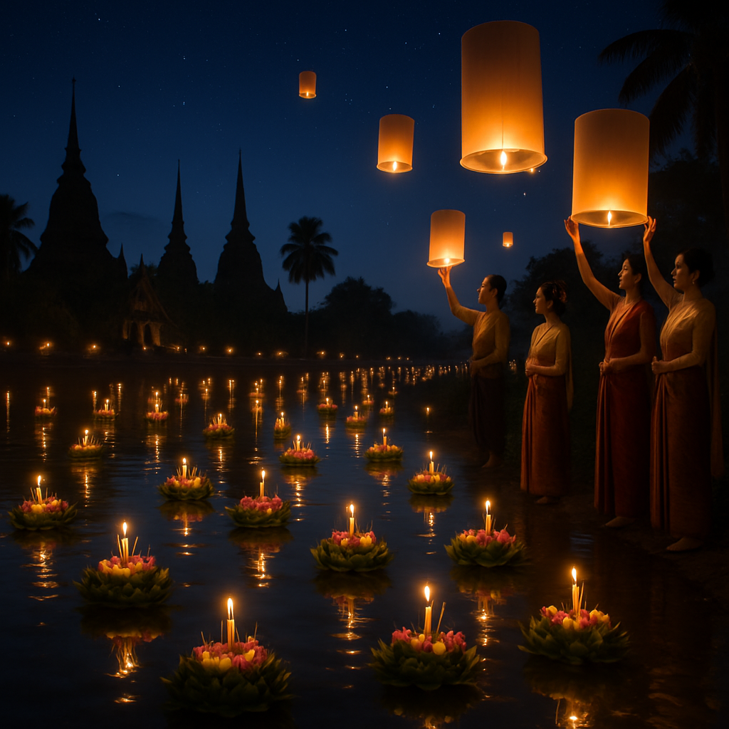 Loi Krathong Festival On Thai River Paint by numbers kits
