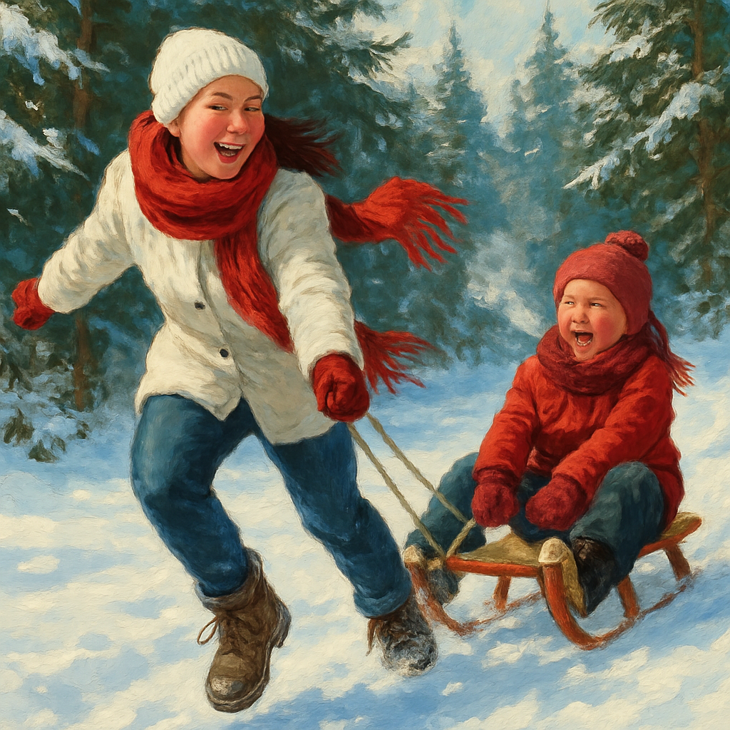 Snow Day Sled Pull Painting by numbers kit