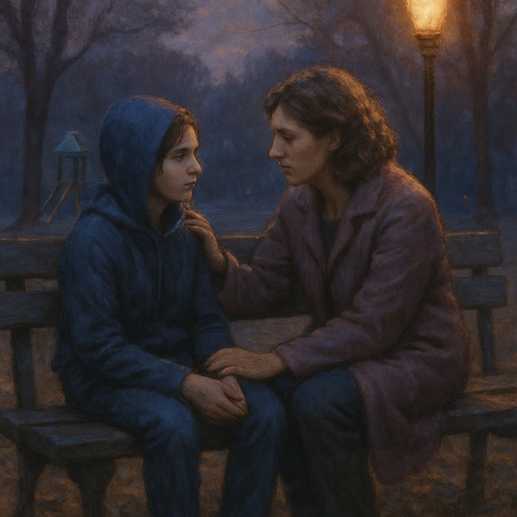 Park Bench Conversation At Dusk Numbered painting kits