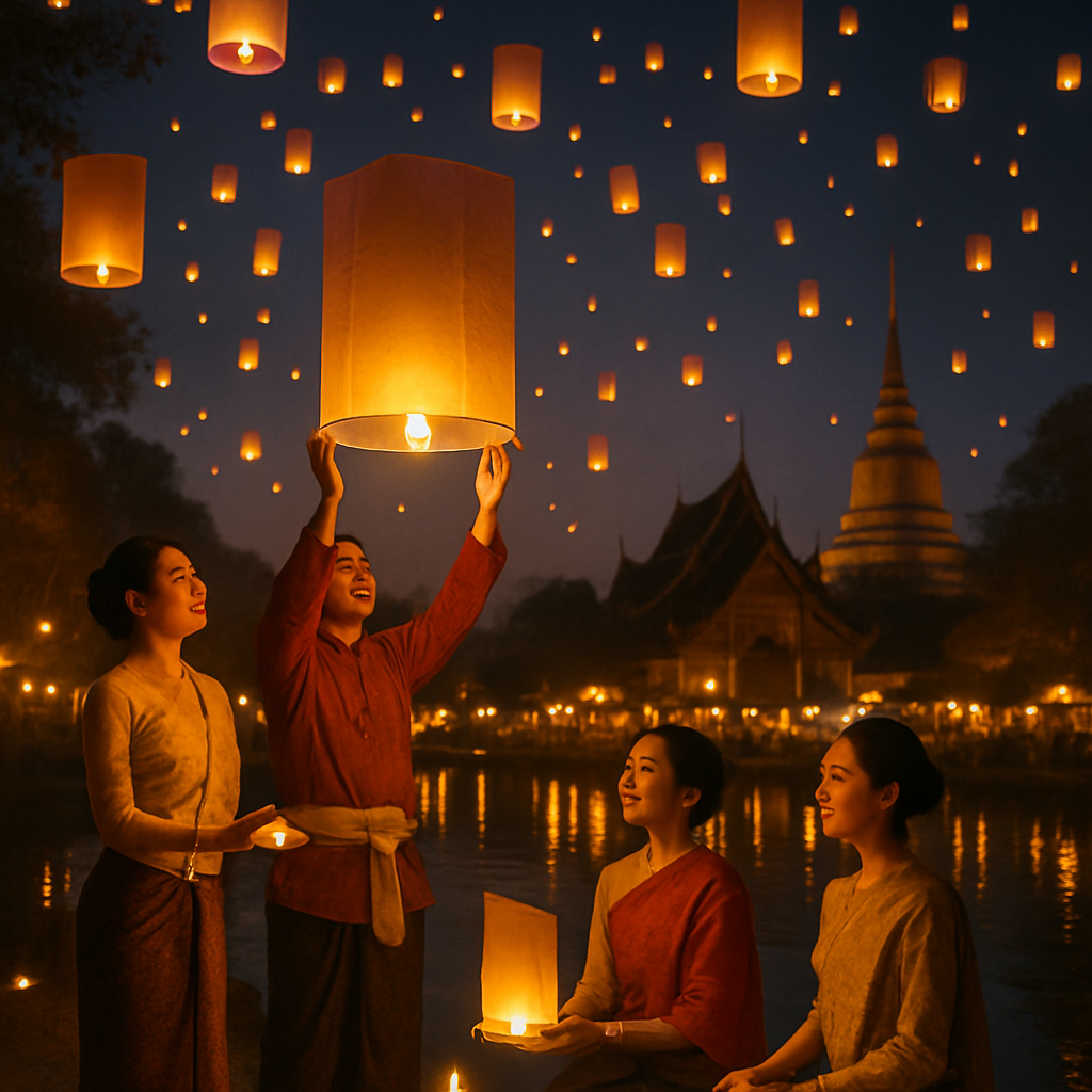 Lantern Festival On The Chiang Mai River Paint by numbers kits