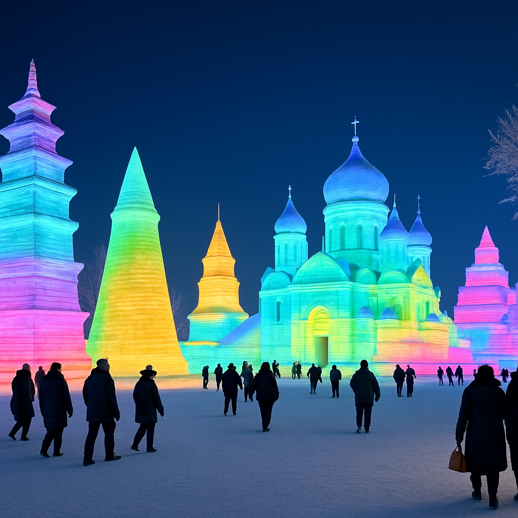 Harbin Ice Festival Illuminated Sculptures paint by numbers