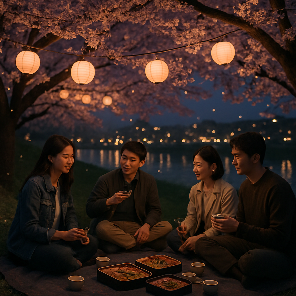 Hanami Evening Picnic Under Cherry Blossoms Painting by numbers kit