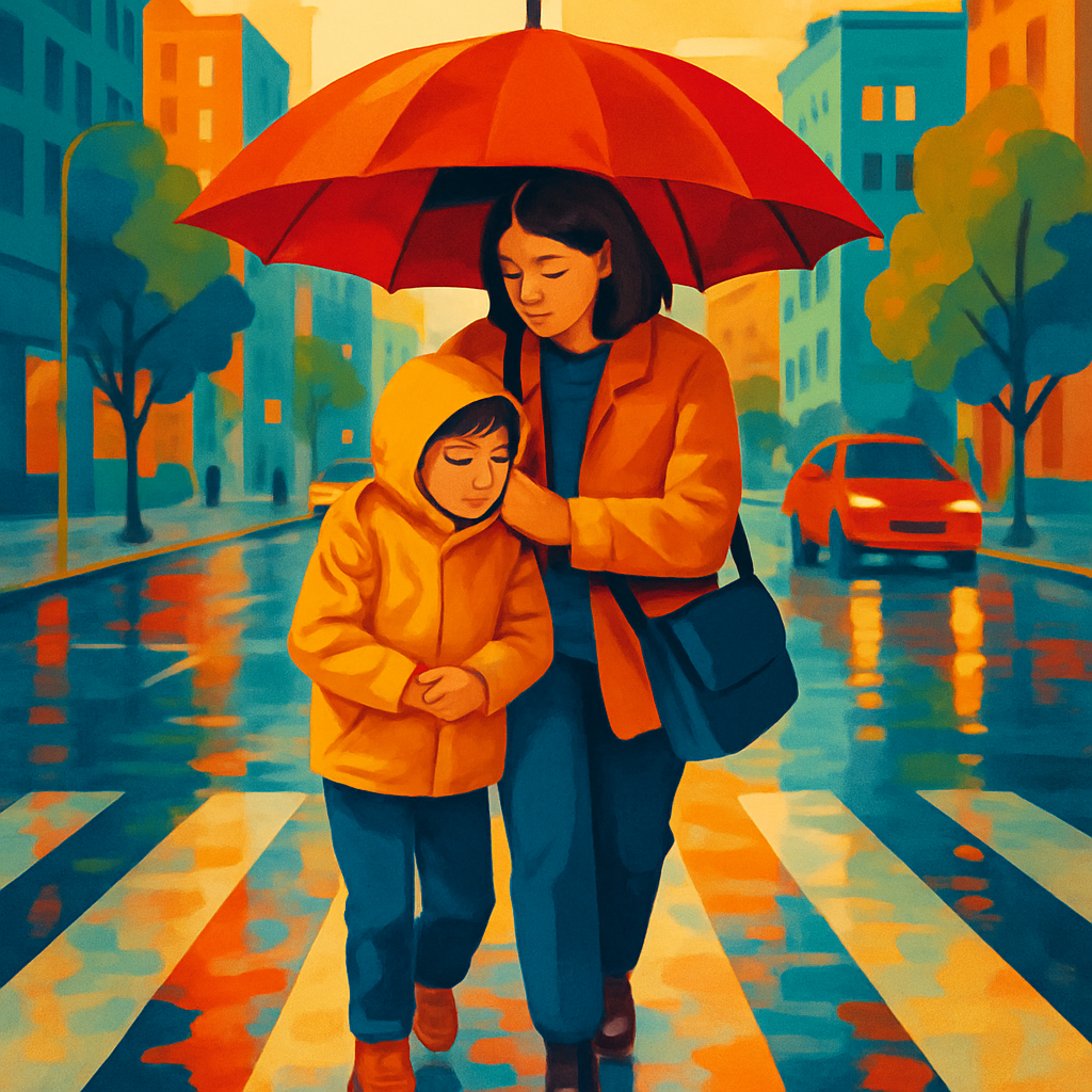 Rainbow Umbrella Commute DIY paint by numbers