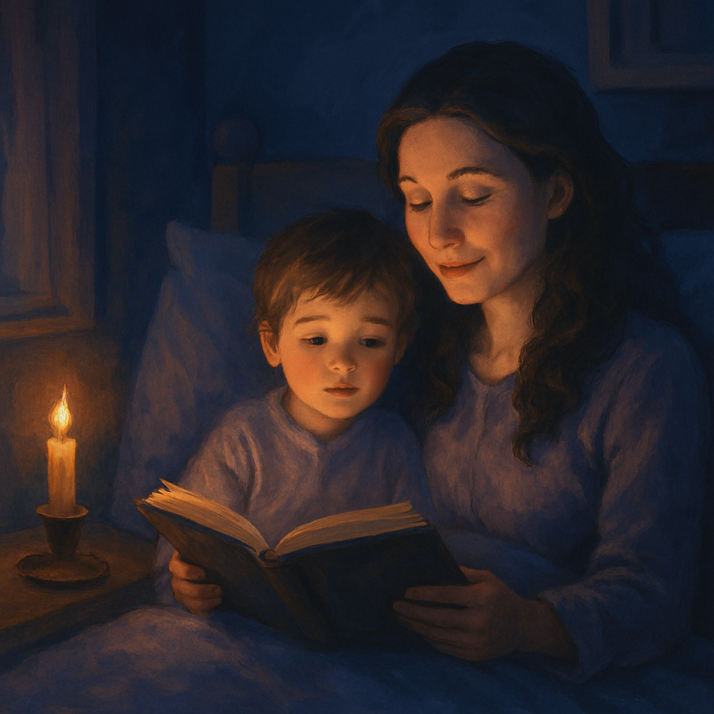 Bedtime Stories Under Moonlight Number painting