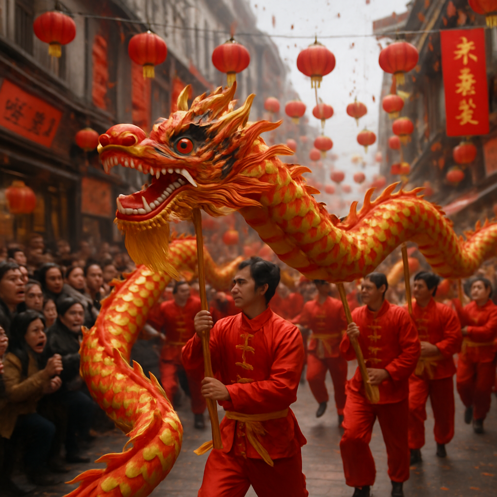Chinese New Year Dragon Dance Street Procession painting number kit