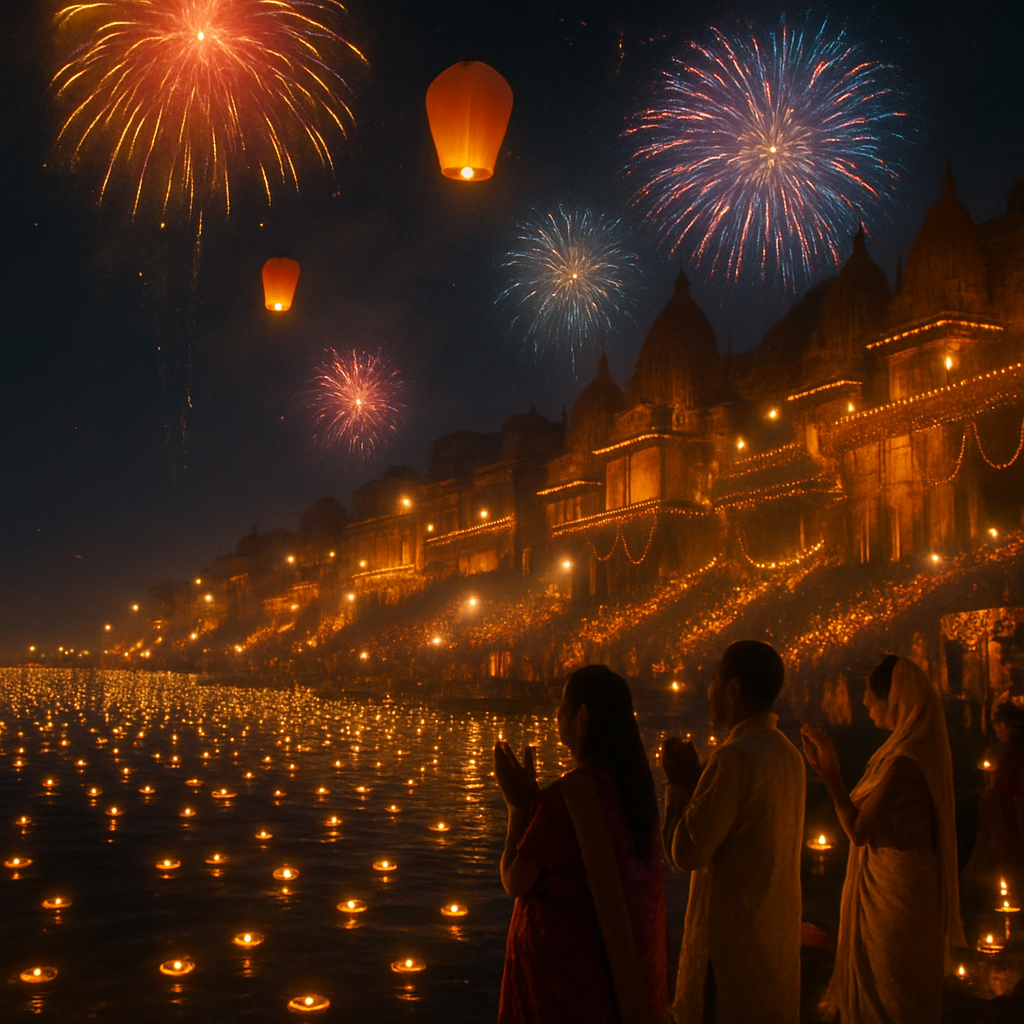 Diwali Fireworks Celebration On Ganges River Numbered painting kits