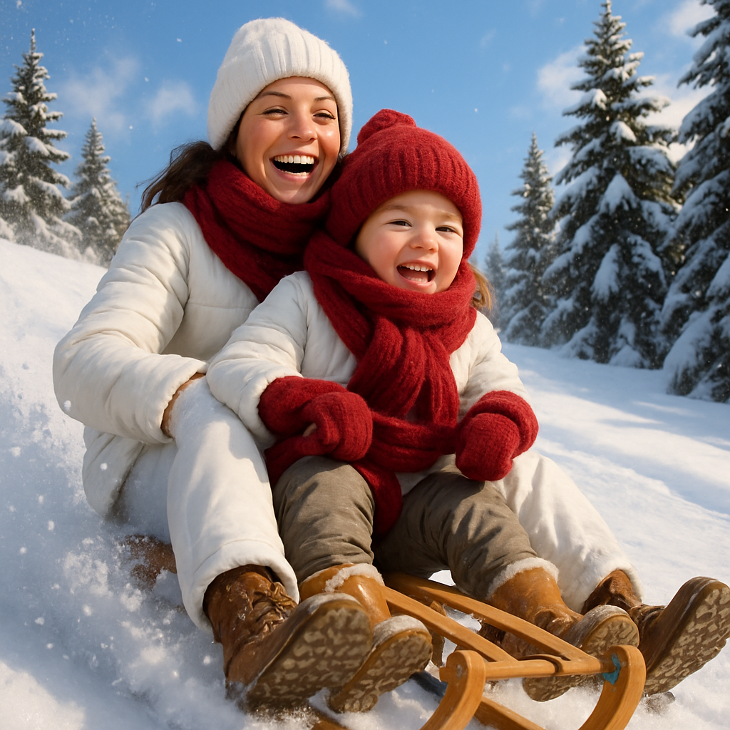 Snowy Sledding Joy Painting by numbers kit