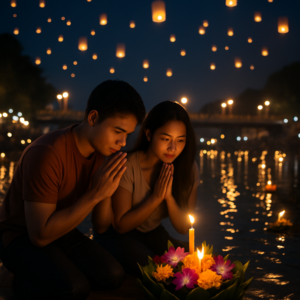 Lanterns Over Ping River Loy Krathong Numbered painting kits
