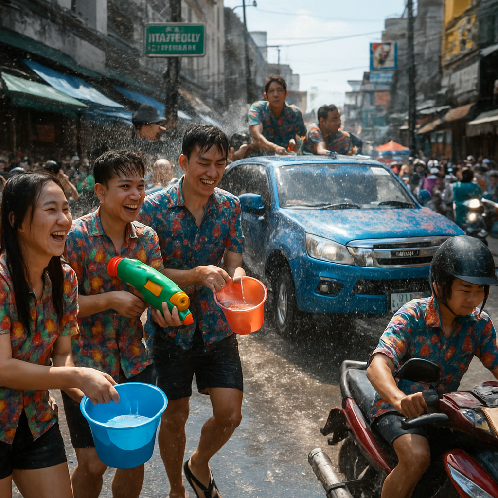 Songkran Water Festival In Bangkok Streets paint by numbers