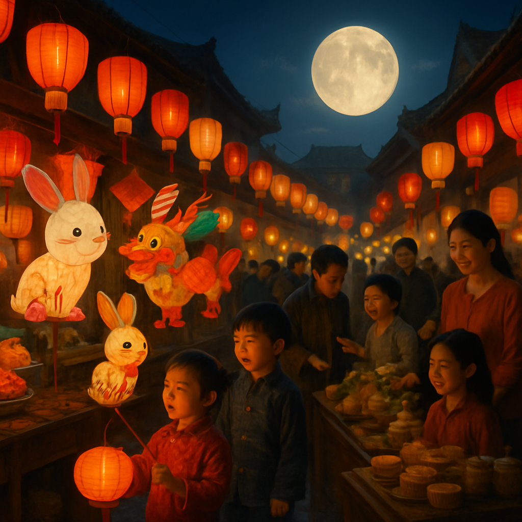 Chinese Mid Autumn Moon Festival Night Market Paint by numbers kits