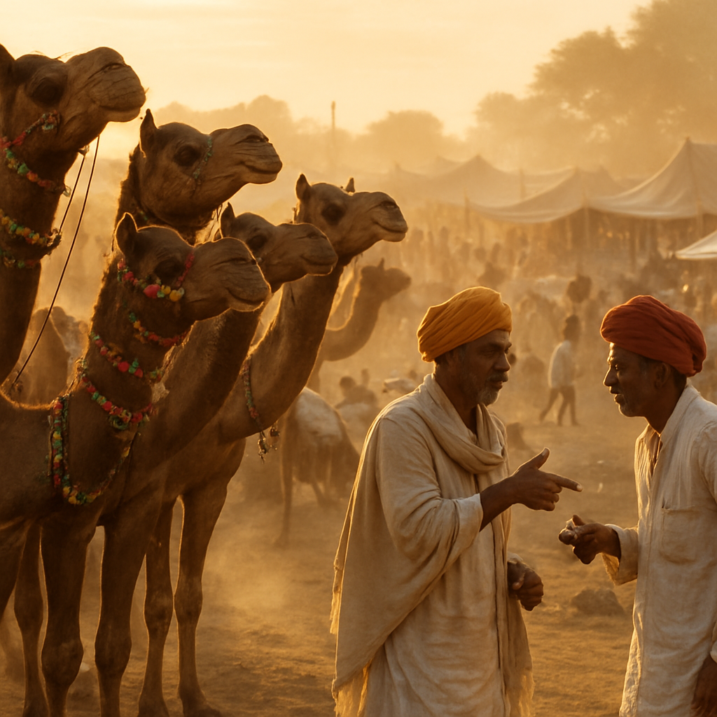 Pushkar Camel Fair Market Sunrise Painting by numbers kit