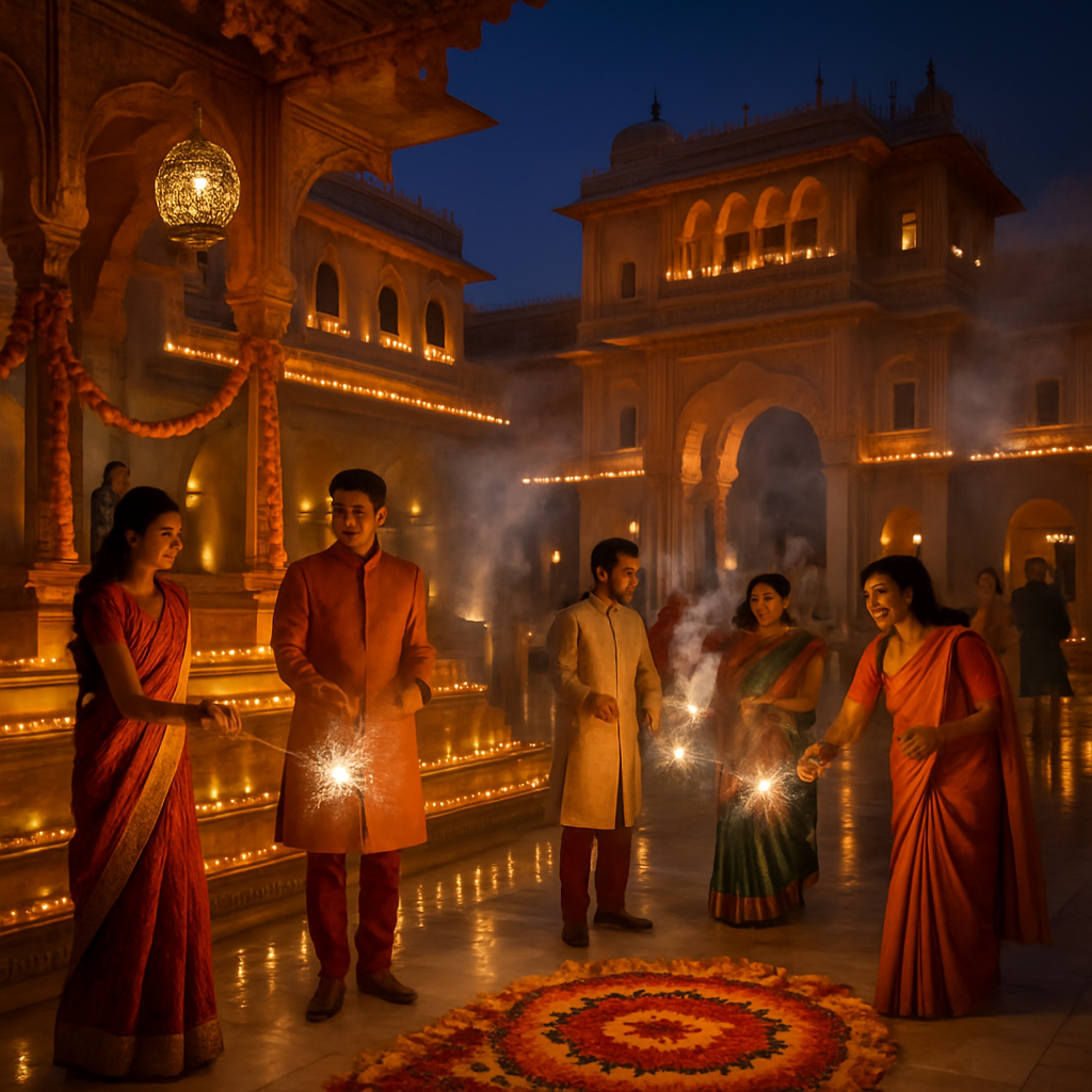Diwali Evening At Jaipur Palace Number painting